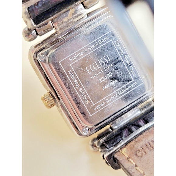 STERLING SILVER Ecclissi 22490 Case Turquoise Dial Square Dress Watch Vtg main image 9